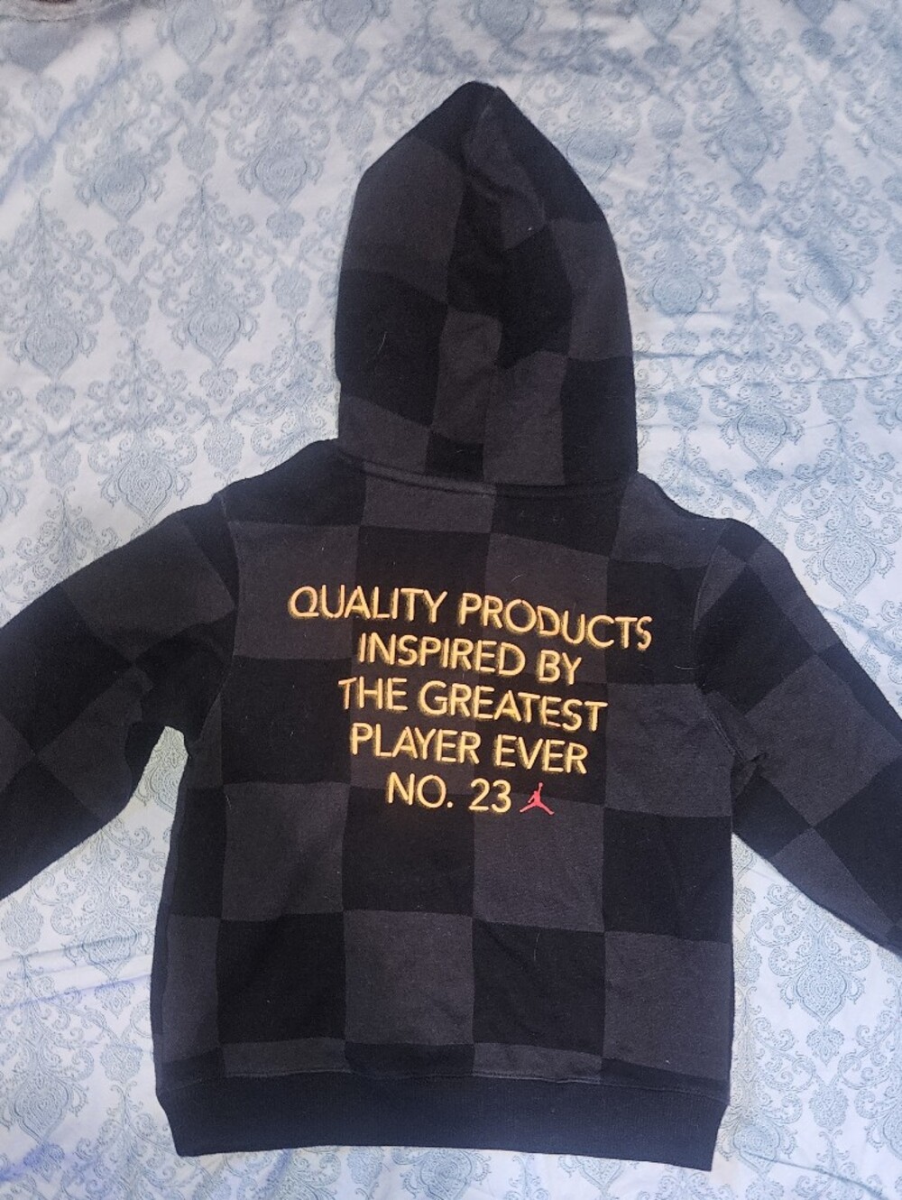 Kids Jordan Hooded Sweatshirt with Gold Script Embroidery - Black/Grey